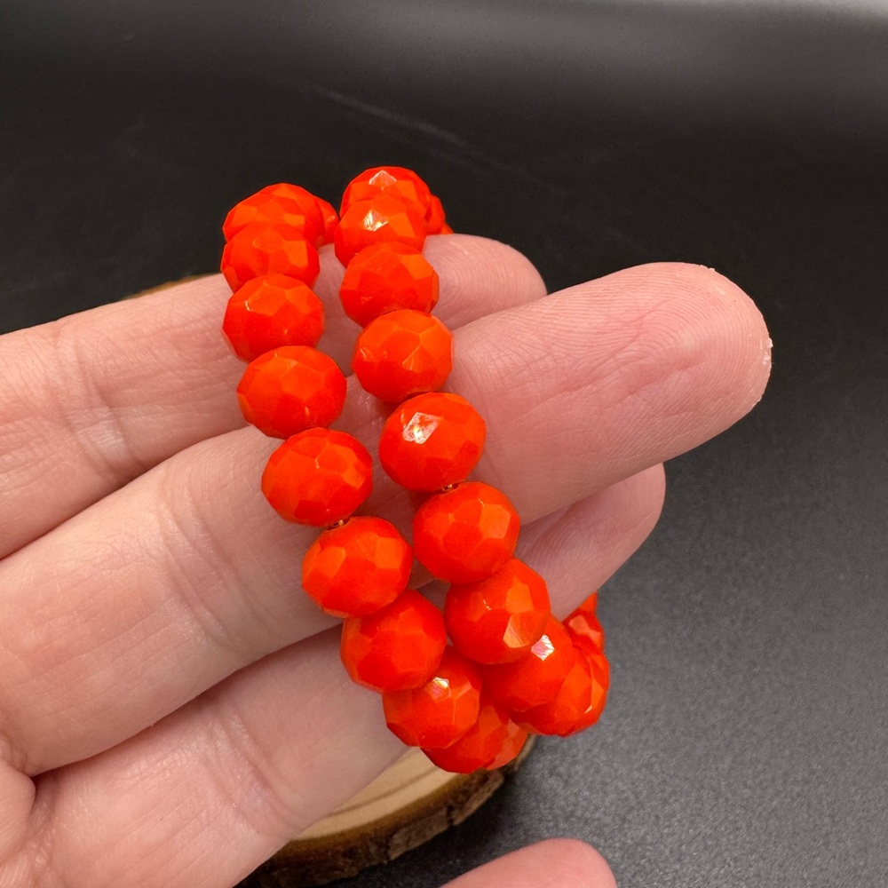 Vibrant Orange Glass Crystal Beaded Hoop Earrings